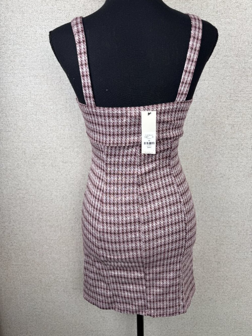 Francesca’s XS Mauve Houndstooth Mini Dress Zip Front Bodycon NWT - Picture 2 of 6